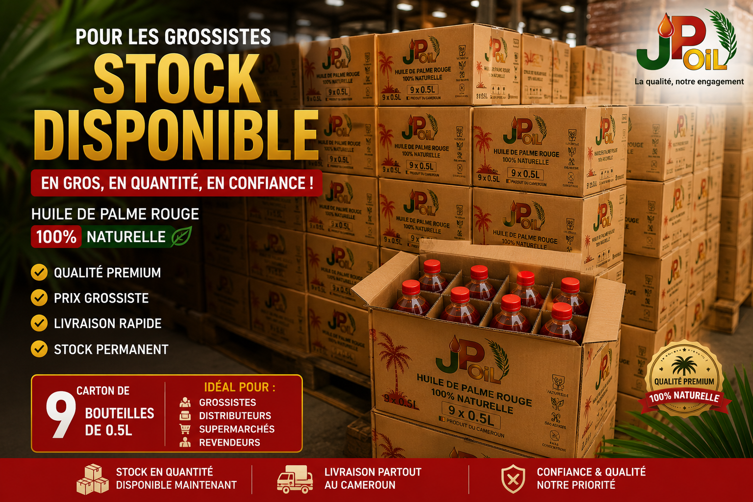 Carton Huile Rouge 1L JP OIL